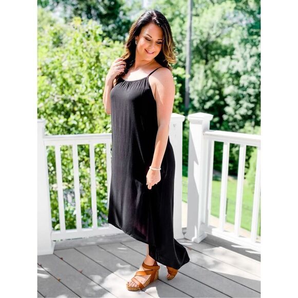 NWT Womens Freckled Poppy P.S. Love Black Asymmetrical Cami Maxi Dress - Sz M - Picture 1 of 2